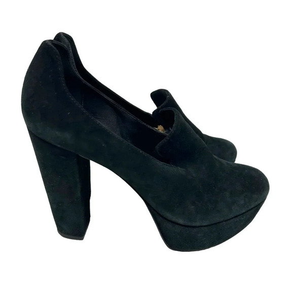 Diane von Furstenberg Felicity Black Suede Loafer Heels Size 7.5 - Picture 3 of 9